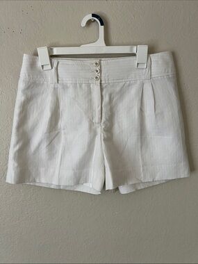 NWOT WHBM High-Waist Shorts Linen/Cotton White Pinstripes Size 8